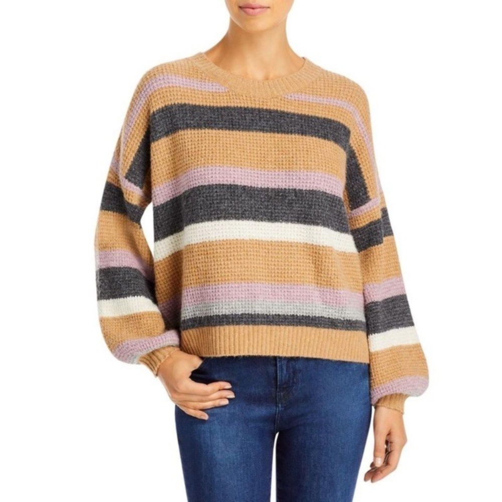 Tahari Womens Striped Balloon Sleeve Crewneck Sweater Size XS